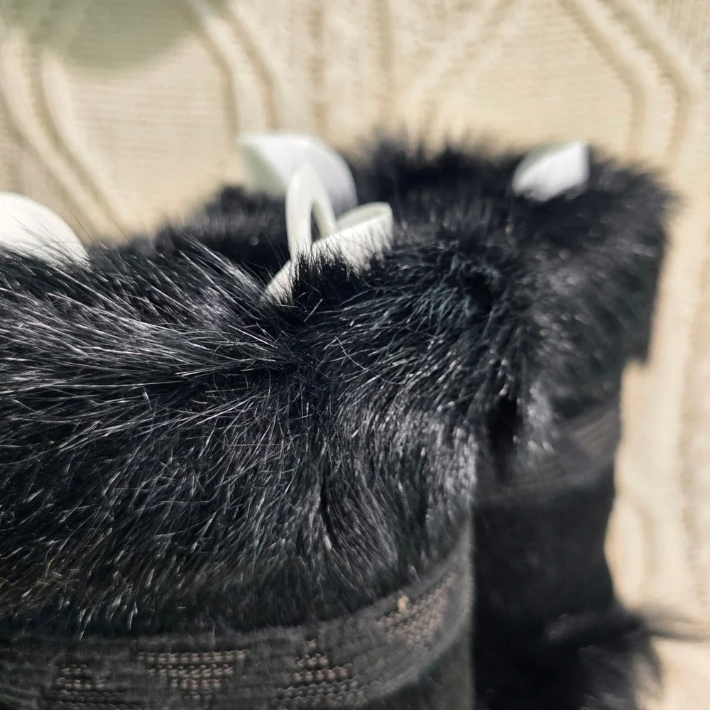 VTG Tecnica Snow Boots Black FULL‎ GOAT HAIR Mid Calf Rare Womens 39 Excellent